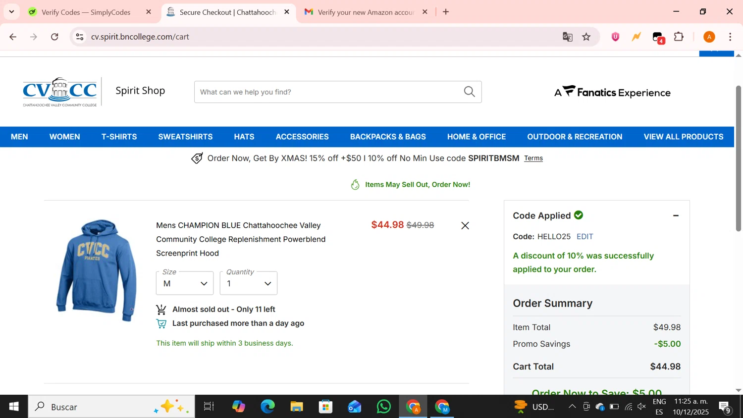 Barnes & Noble College checkout page showing Barnes & Noble College promo code box | Screenshot taken by SimplyCodes community member on Dec 10, 2025