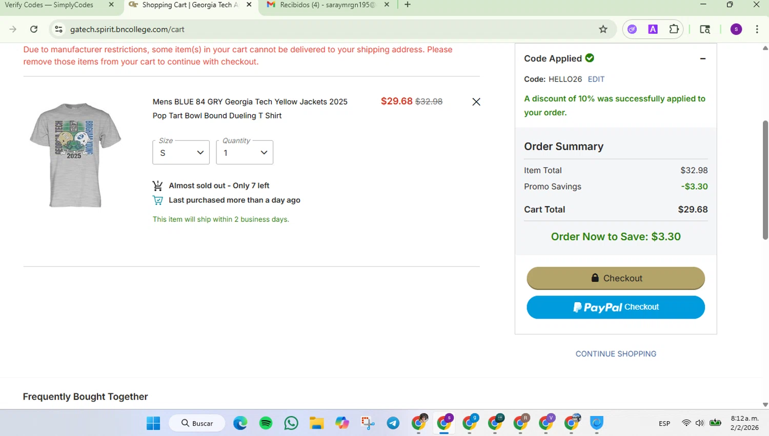 Barnes & Noble College checkout page showing Barnes & Noble College promo code box | Screenshot taken by SimplyCodes community member on Feb 2, 2026