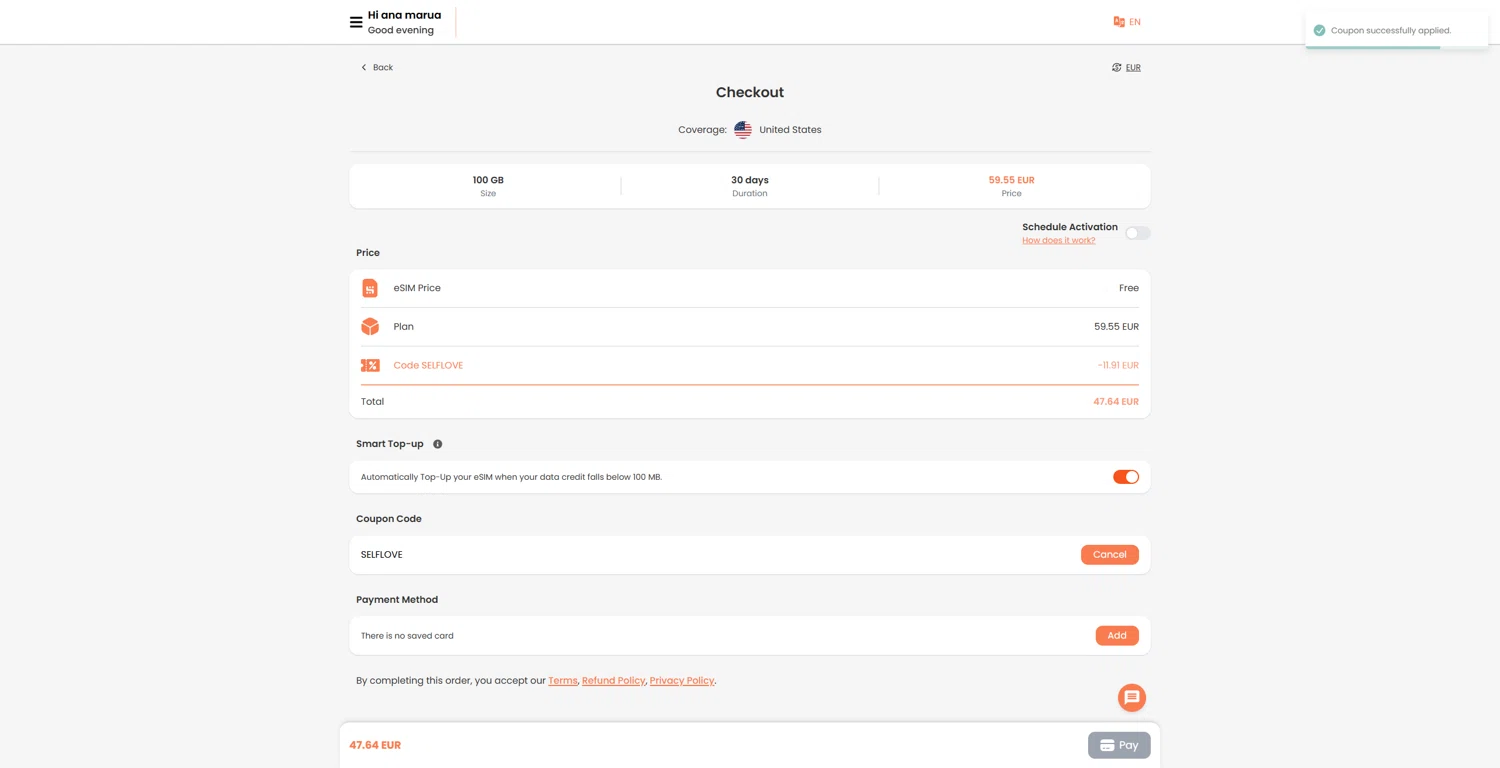 BNESIM coupon code screenshot showing code SELFLOVE applied at BNESIM checkout page. Uploaded by SimplyCodes community member echidanarara on Feb 16, 2025