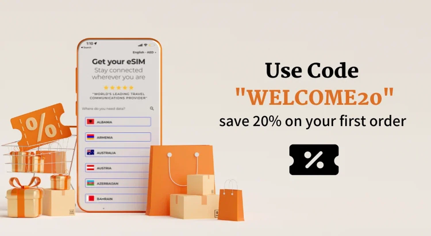BNESIM coupon code screenshot showing code WELCOME20 applied at BNESIM checkout page. Uploaded by SimplyCodes community member RonaldAcunaJr on Feb 12, 2026