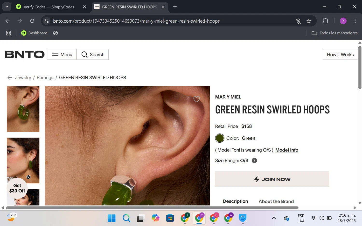 BNTO promo code screenshot showing code BNTONU30OFF applied at BNTO checkout page. Uploaded by SimplyCodes community member FrugalKnight6753 on Jul 28, 2025