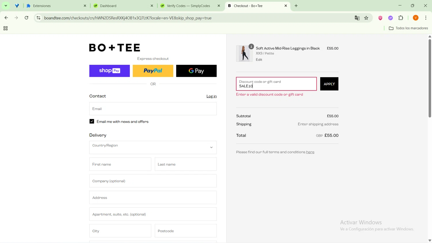 Bo and Tee discount code screenshot showing code SALE10 applied at Bo and Tee checkout page. Uploaded by SimplyCodes community member ExtraordinarySaver9637 on Aug 25, 2025
