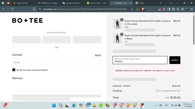 Bo and Tee checkout page showing Bo and Tee discount code box | Screenshot taken by SimplyCodes community member on Apr 7, 2025