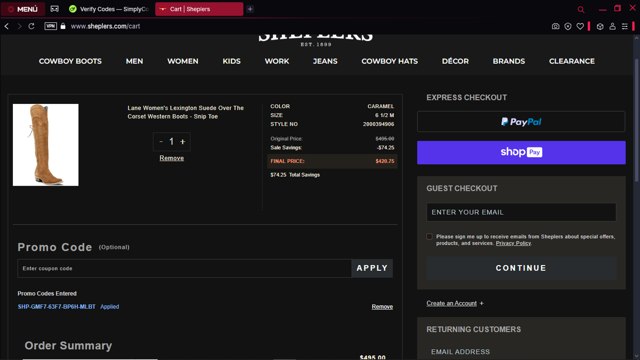 Bo and Tee checkout page showing Bo and Tee discount code box | Screenshot taken by SimplyCodes community member on Apr 18, 2025