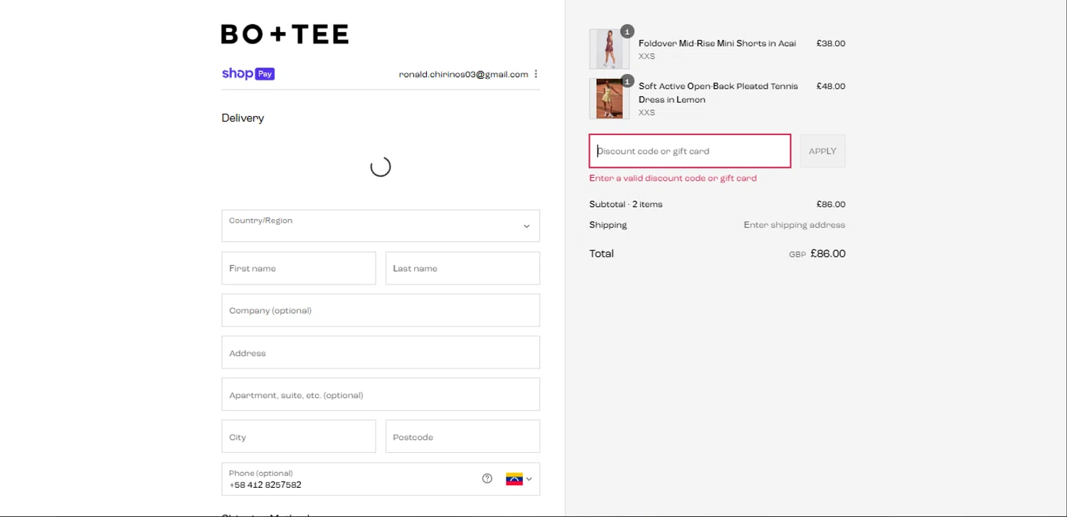 Bo and Tee discount code screenshot showing code WEL-t6m5v4 applied at Bo and Tee checkout page. Uploaded by SimplyCodes community member CodeExpert7814 on Aug 27, 2025