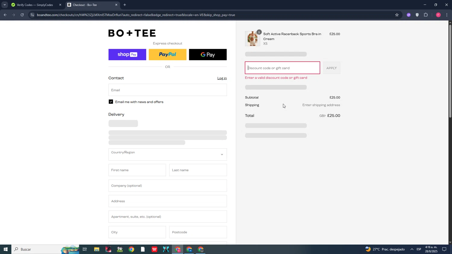 Bo and Tee discount code screenshot showing code WEL-cg7tcr applied at Bo and Tee checkout page. Uploaded by SimplyCodes community member CleverMonarch1744 on Aug 28, 2025