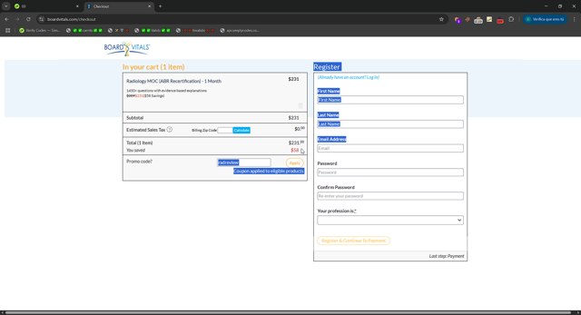 BoardVitals checkout page showing BoardVitals promo code box | Screenshot taken by SimplyCodes community member on Aug 5, 2025