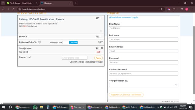 BoardVitals checkout page showing BoardVitals promo code box | Screenshot taken by SimplyCodes community member on Mar 12, 2025
