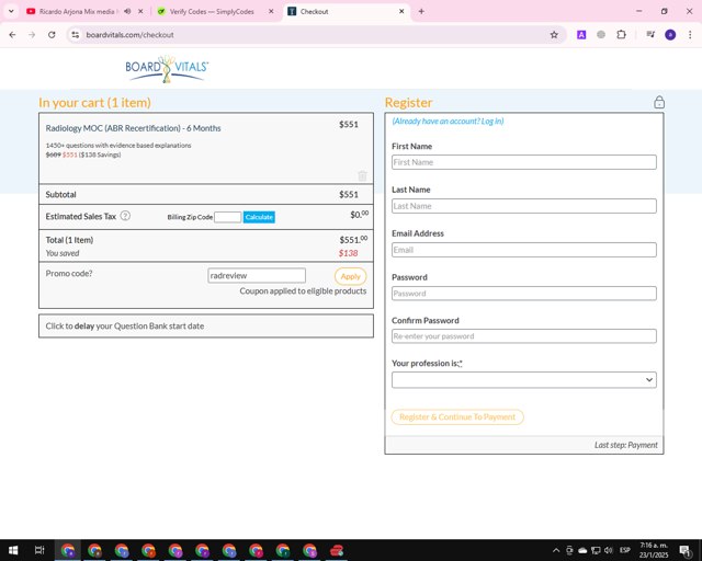 BoardVitals checkout page showing BoardVitals promo code box | Screenshot taken by SimplyCodes community member on Jan 23, 2025