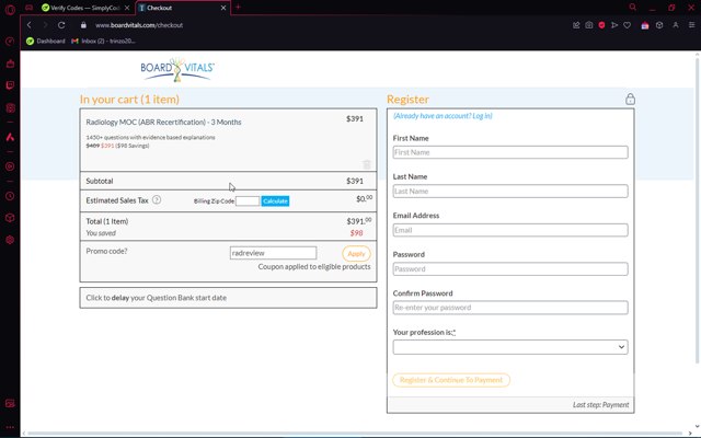 BoardVitals checkout page showing BoardVitals promo code box | Screenshot taken by SimplyCodes community member on Aug 28, 2024