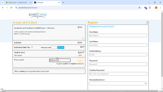 BoardVitals checkout page showing BoardVitals promo code box | Screenshot taken by SimplyCodes community member on Aug 27, 2024