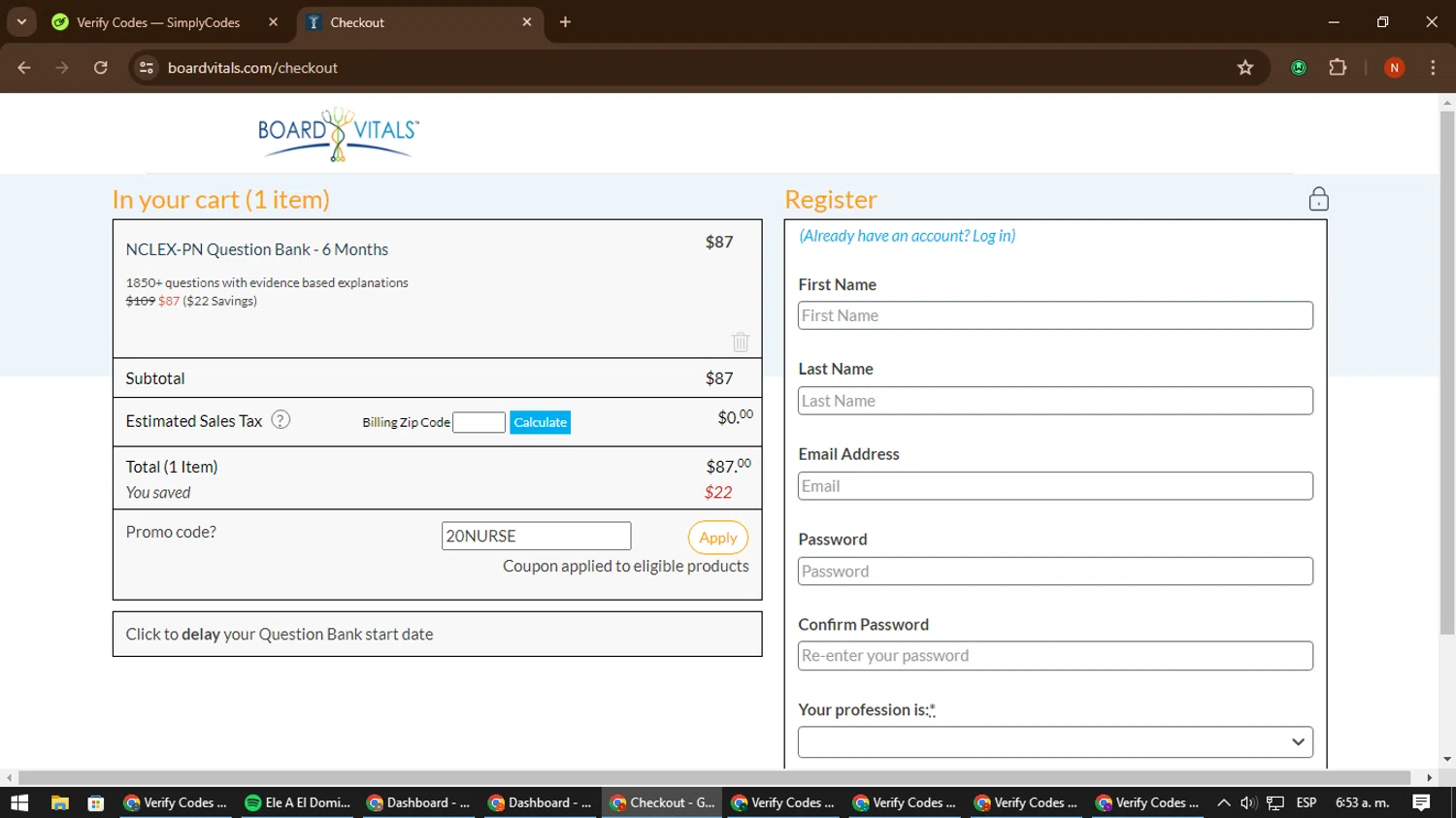 where to use BoardVitals promo code box