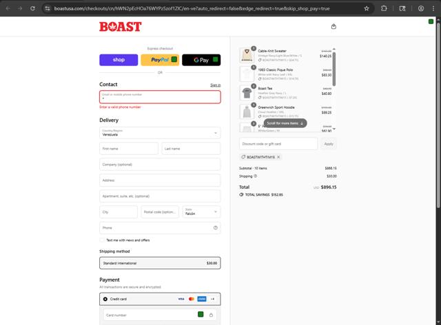 Boast checkout page showing Boast promo code box | Screenshot taken by SimplyCodes community member on Sep 10, 2025