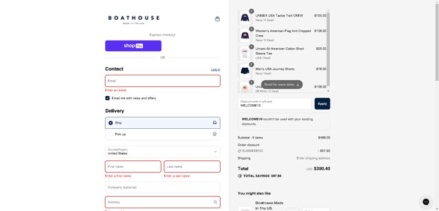 Boathouse Sports checkout page showing Boathouse Sports promo code box | Screenshot taken by SimplyCodes community member on Aug 21, 2025
