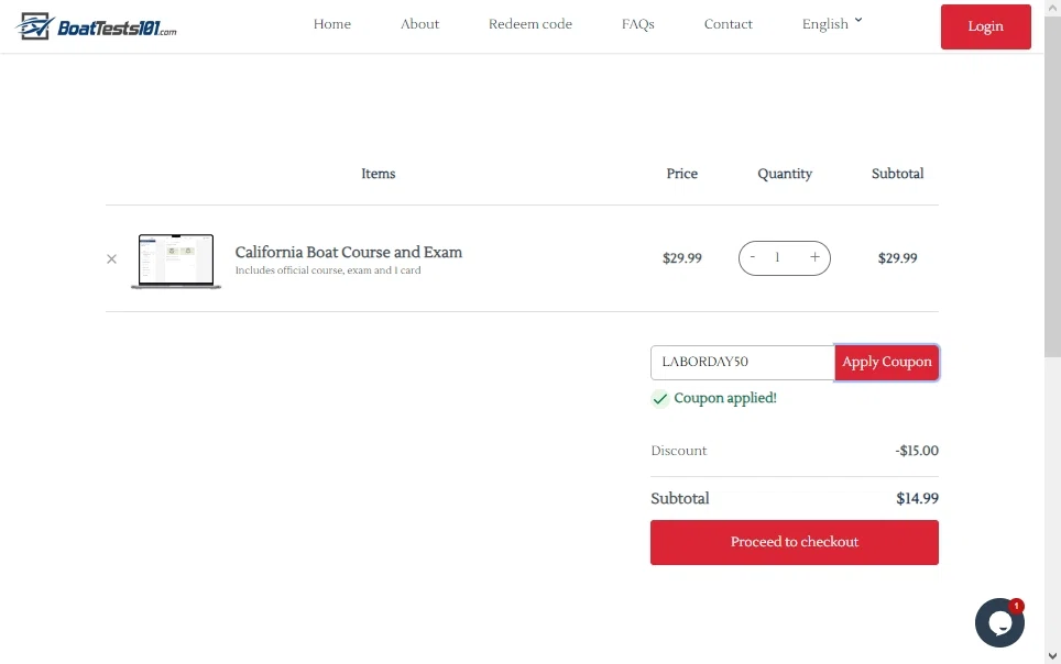 where to use BoatTests101.com promo code box