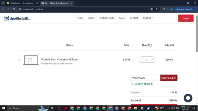 BoatTests101.com checkout page showing BoatTests101.com promo code box | Screenshot taken by SimplyCodes community member on Mar 20, 2025