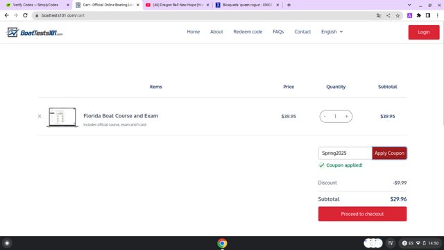 BoatTests101.com checkout page showing BoatTests101.com promo code box | Screenshot taken by SimplyCodes community member on May 27, 2025