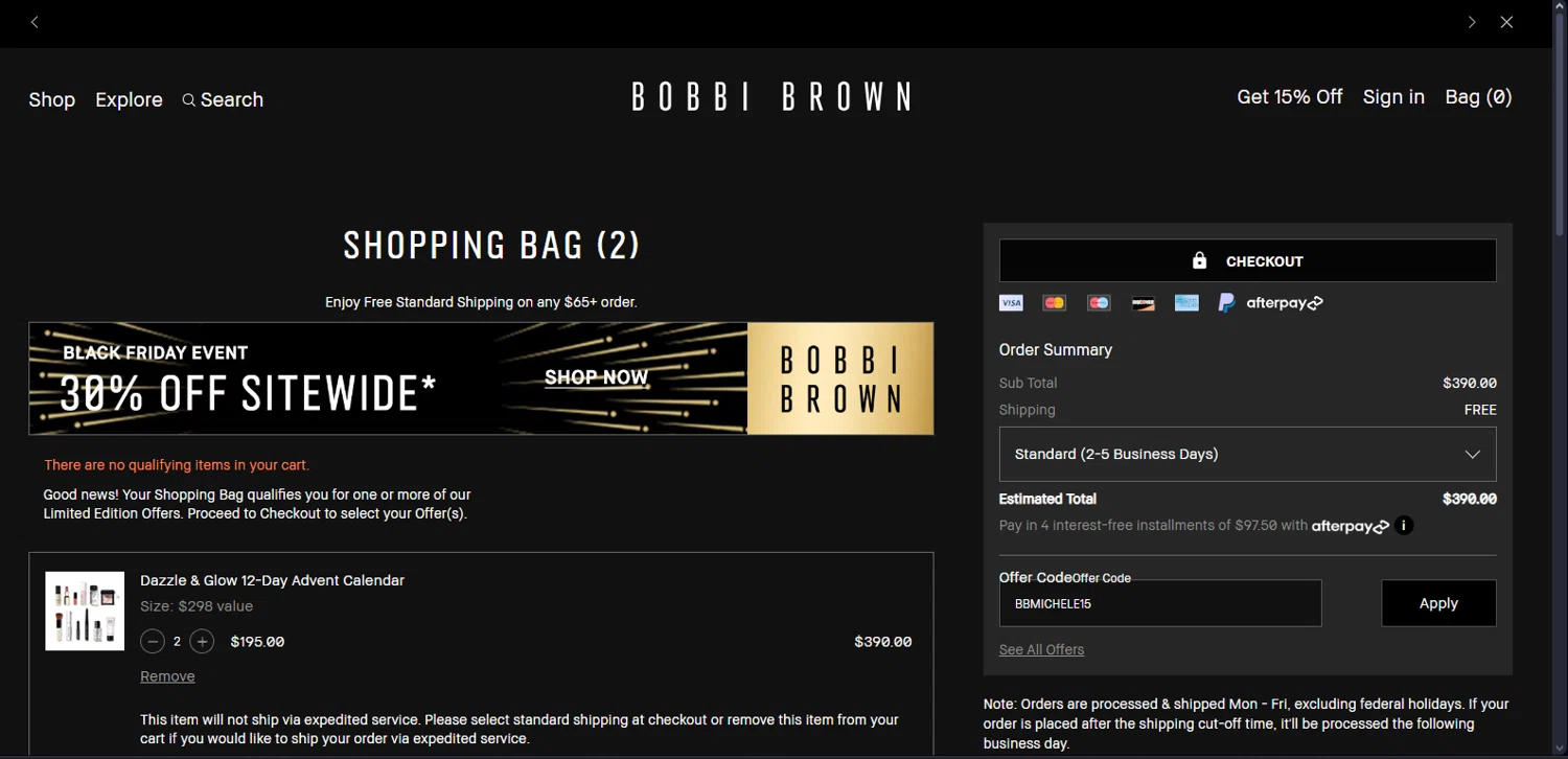 where to use Bobbi Brown promo code box