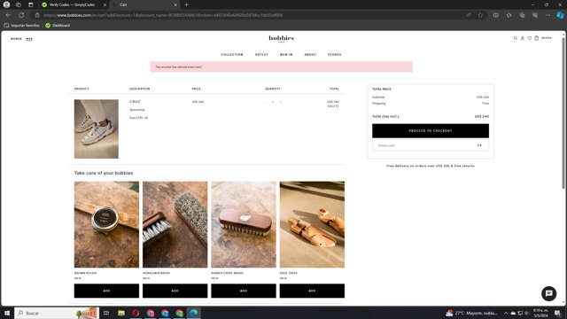 Bobbies checkout page showing Bobbies promo code box | Screenshot taken by SimplyCodes community member on May 5, 2024