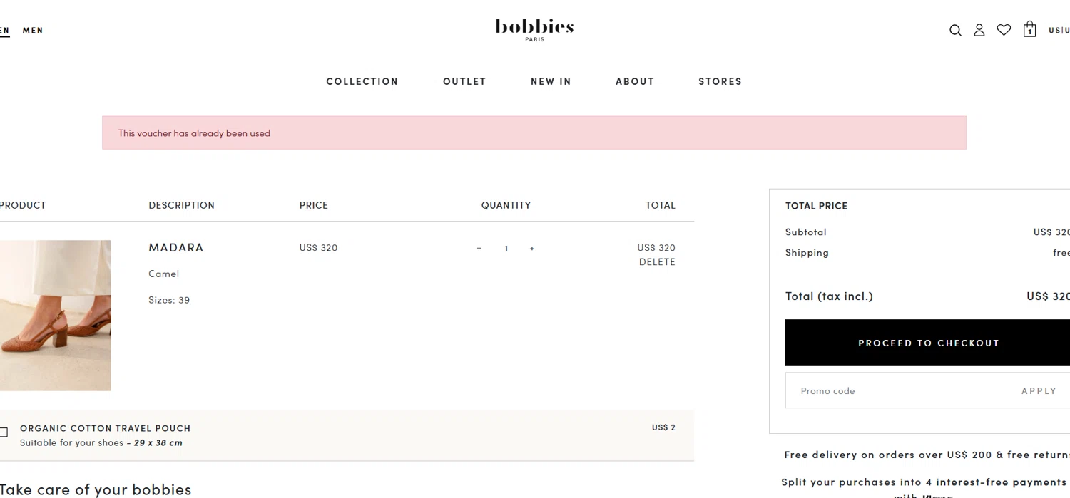 Bobbies promo code screenshot showing code BOBBIESXAMLY applied at Bobbies checkout page. Uploaded by SimplyCodes community member NinjaShoyo on Apr 15, 2025