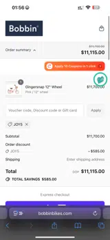 Bobbin Bikes coupon verification screenshot