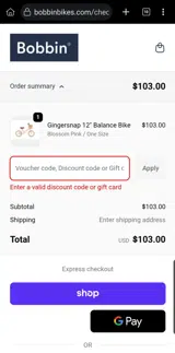 Bobbin Bikes coupon verification screenshot