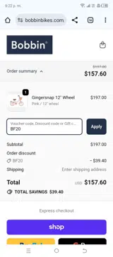 Bobbin Bikes coupon verification screenshot