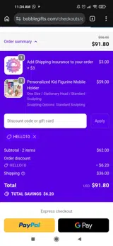HELLO10 coupon verification screenshot