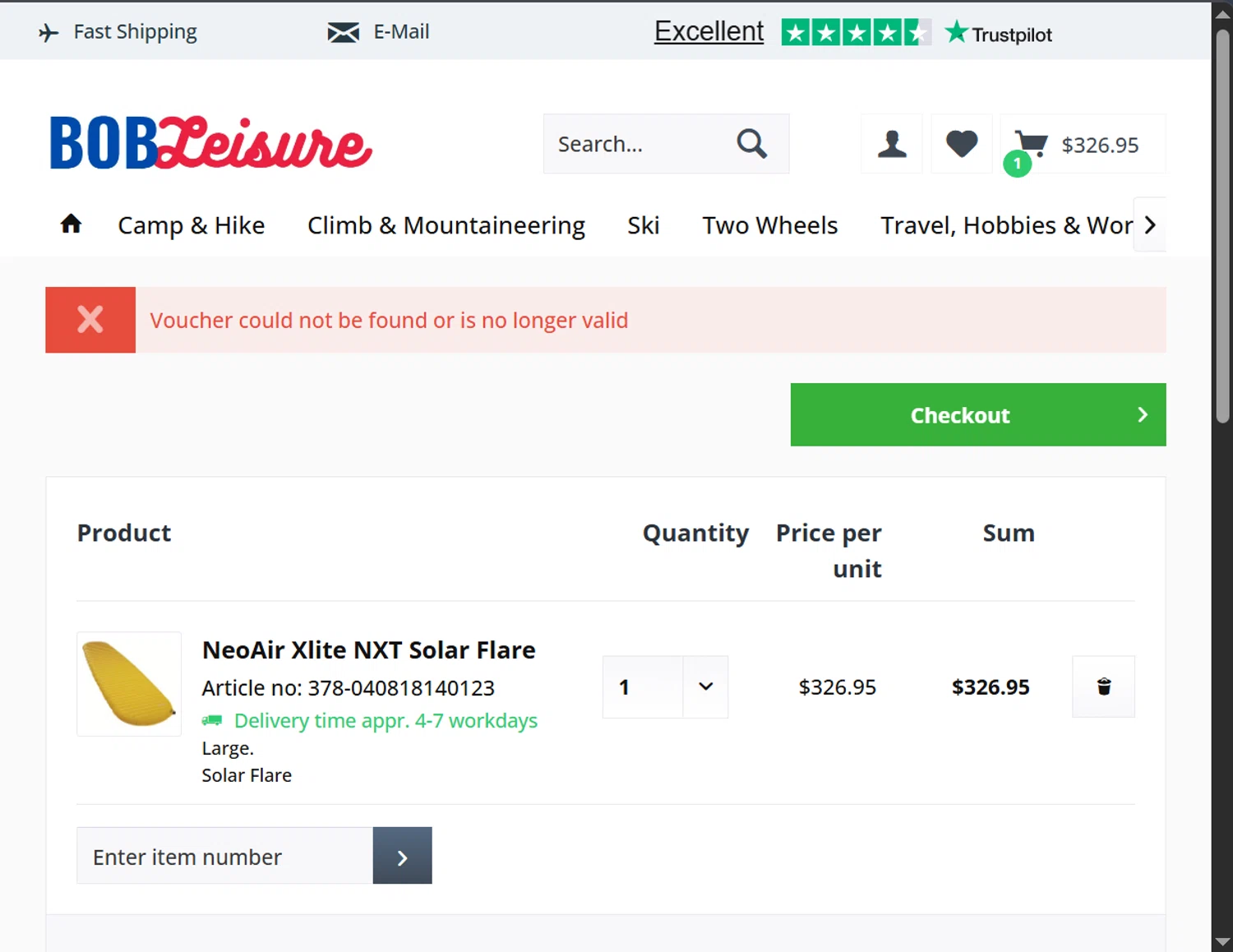 Bob Leisure coupon code screenshot showing code 15OFF applied at Bob Leisure checkout page. Uploaded by SimplyCodes community member ValiantLion5897 on Oct 28, 2025