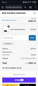 Save25 coupon verification screenshot