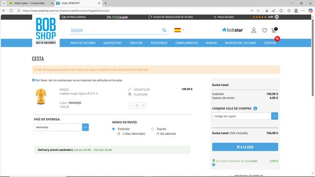 BobShop checkout page showing BobShop discount code box | Screenshot taken by SimplyCodes community member on Aug 27, 2025