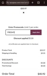 FRESH5 coupon verification screenshot