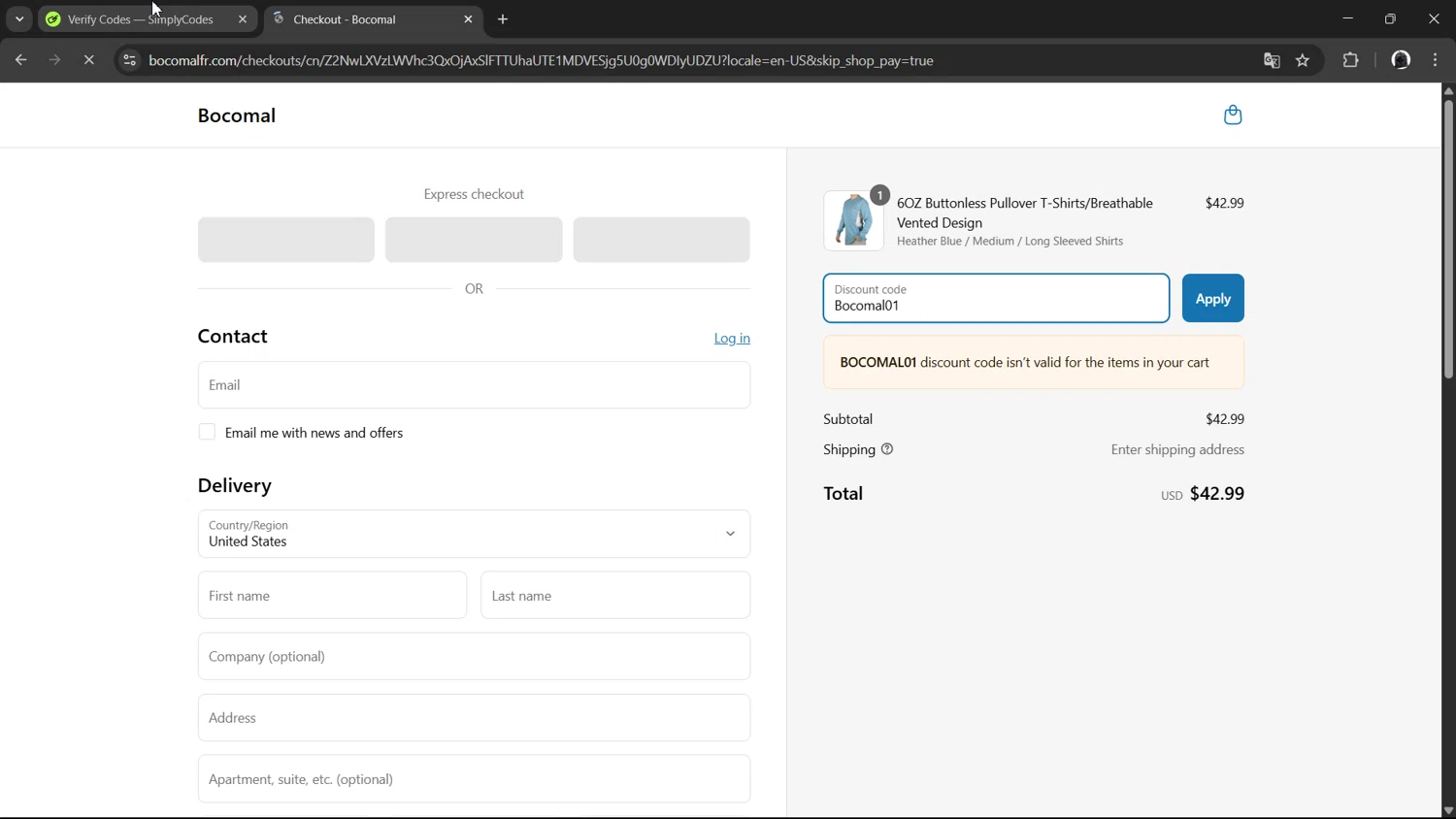 Bocomal Fr discount code screenshot showing code Bocomal01 applied at Bocomal Fr checkout page. Uploaded by SimplyCodes community member RedGuy on Apr 1, 2025