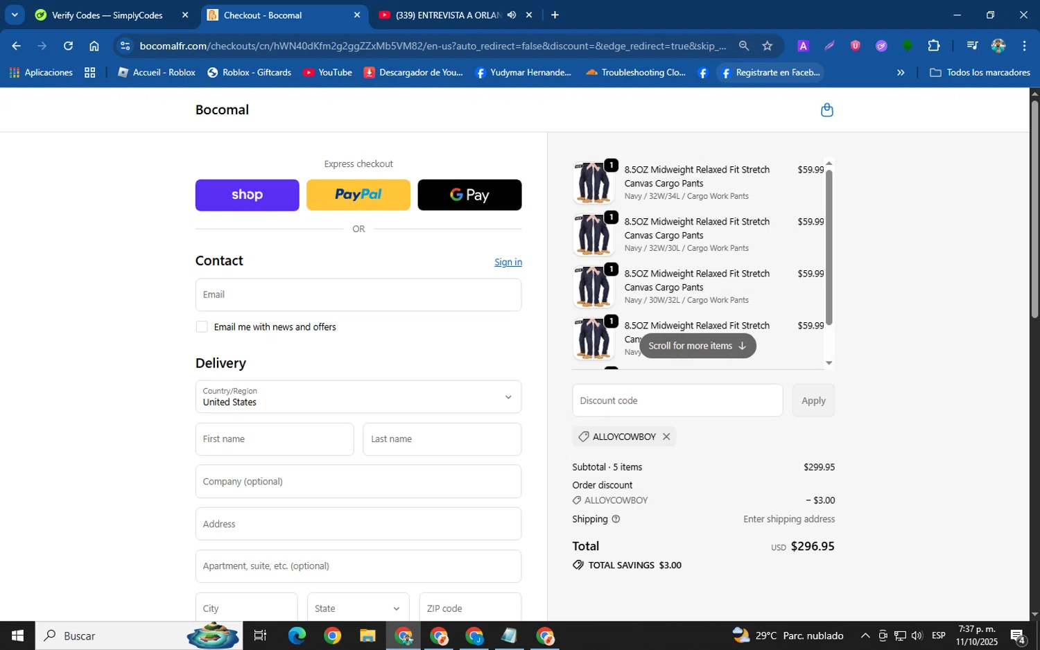 Bocomal Fr discount code screenshot showing code alloycowboy applied at Bocomal Fr checkout page. Uploaded by SimplyCodes community member helicoide on Oct 11, 2025