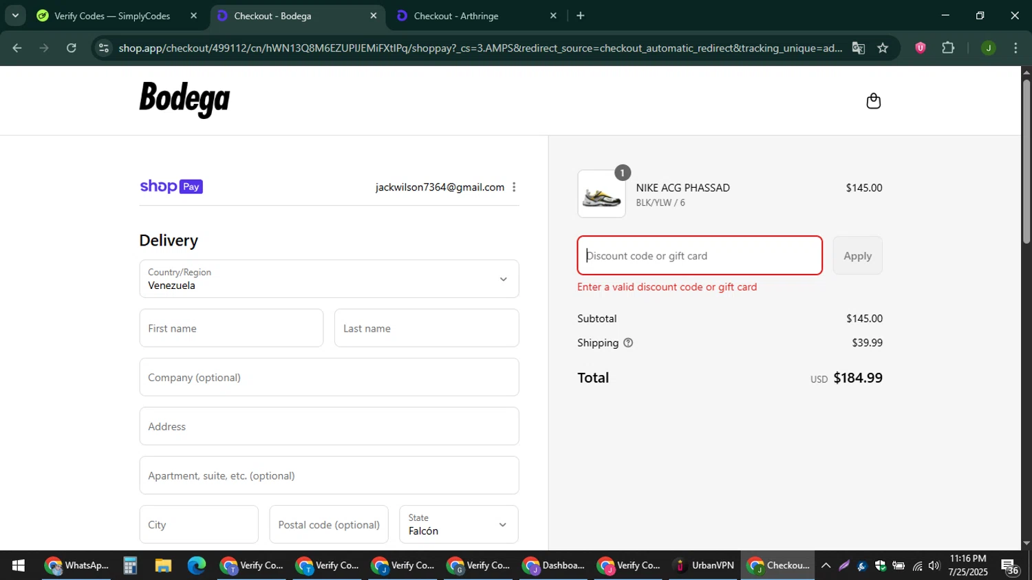 Bodega promo code screenshot showing code Q9QXFF-ACTMBF applied at Bodega checkout page. Uploaded by SimplyCodes community member ShieldFinder369 on Jul 26, 2025