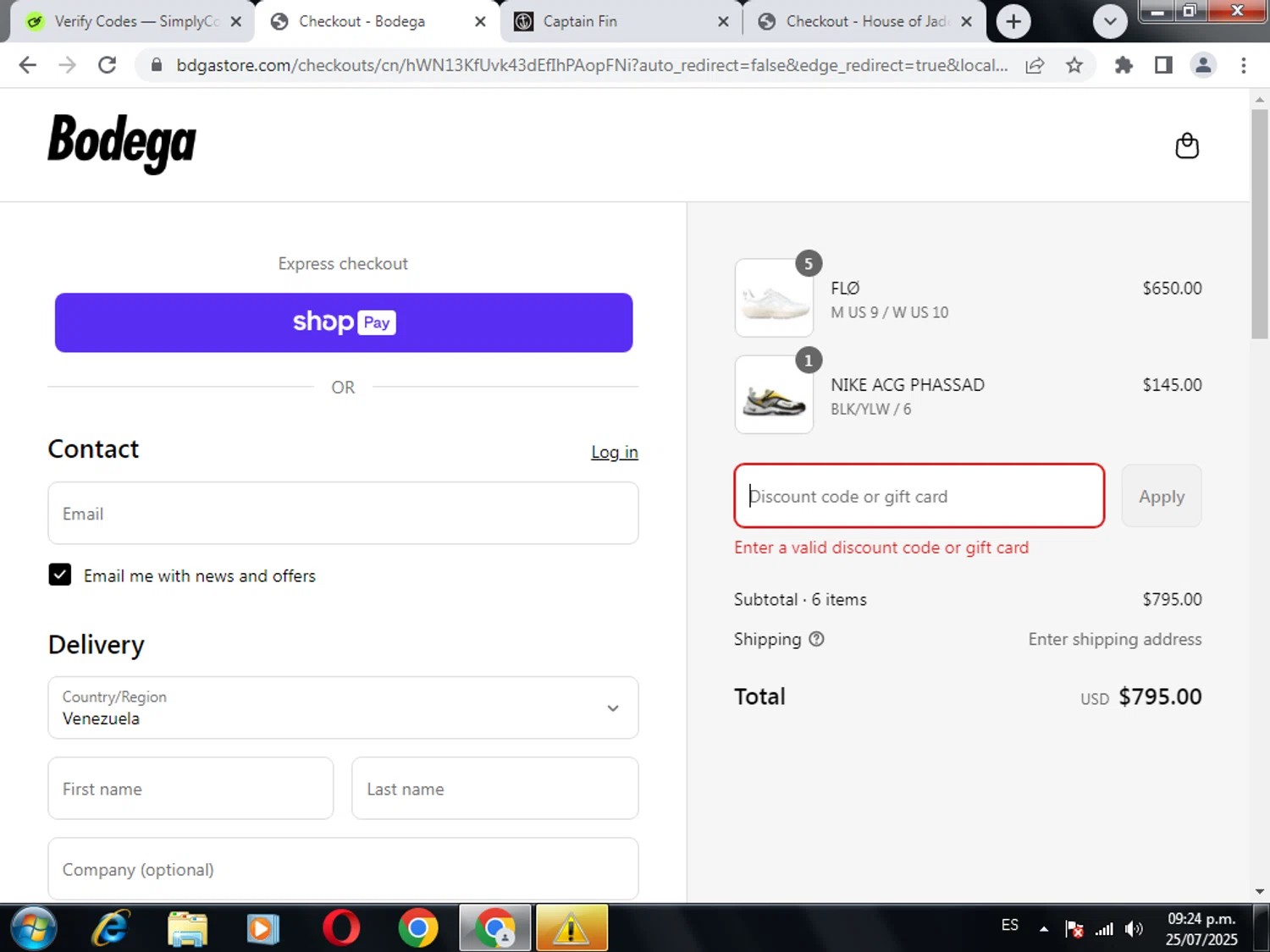 Bodega promo code screenshot showing code Q9QXFF-ACTMBF applied at Bodega checkout page. Uploaded by SimplyCodes community member miguelcrast2 on Jul 26, 2025