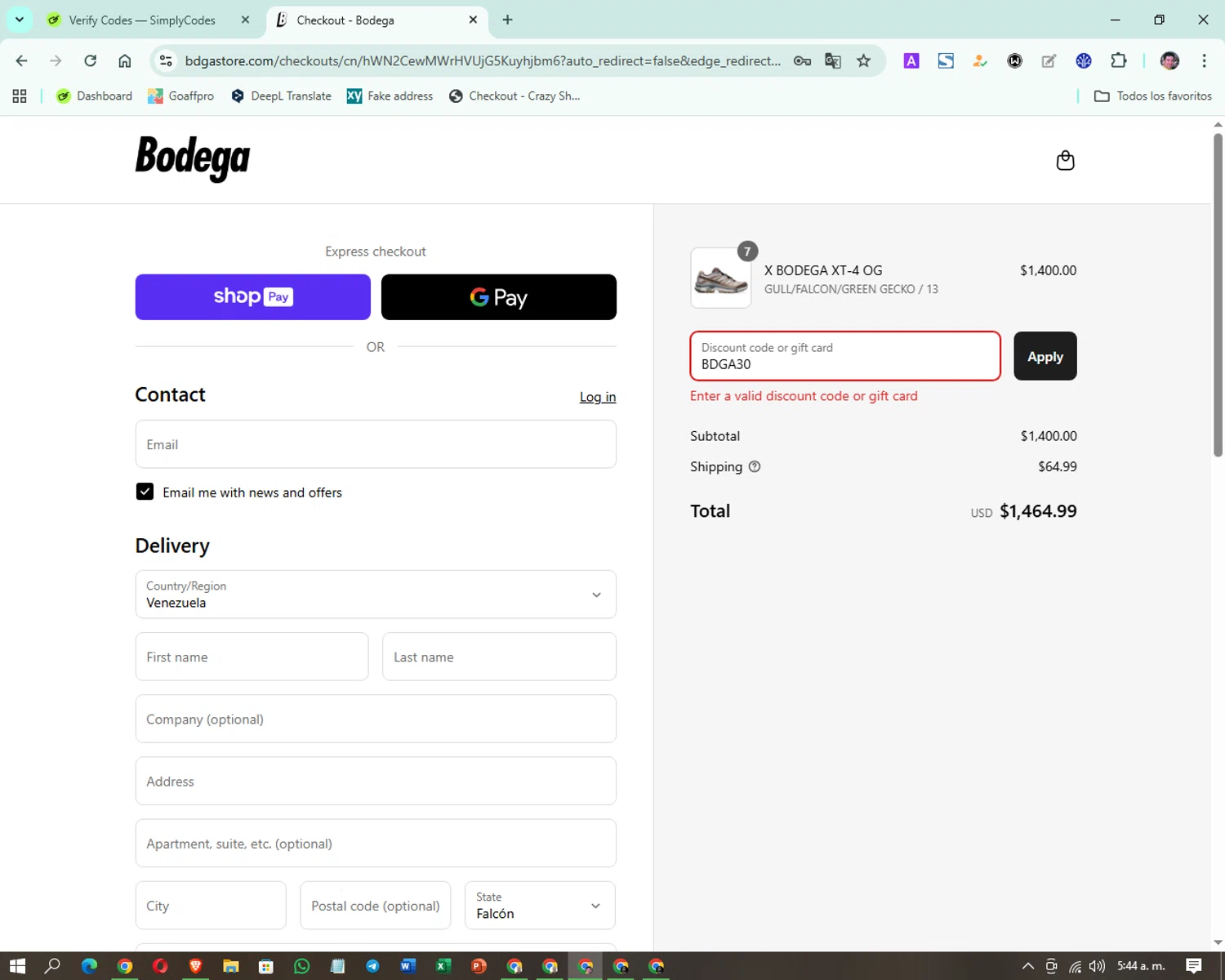 Bodega promo code screenshot showing code BDGA30 applied at Bodega checkout page. Uploaded by SimplyCodes community member GutFig08 on Aug 25, 2025