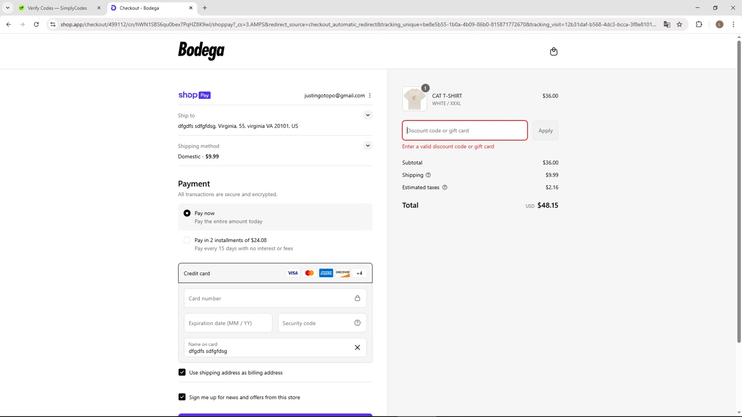 Bodega promo code screenshot showing code bundleup35 applied at Bodega checkout page. Uploaded by SimplyCodes community member BENELLI on Aug 5, 2025