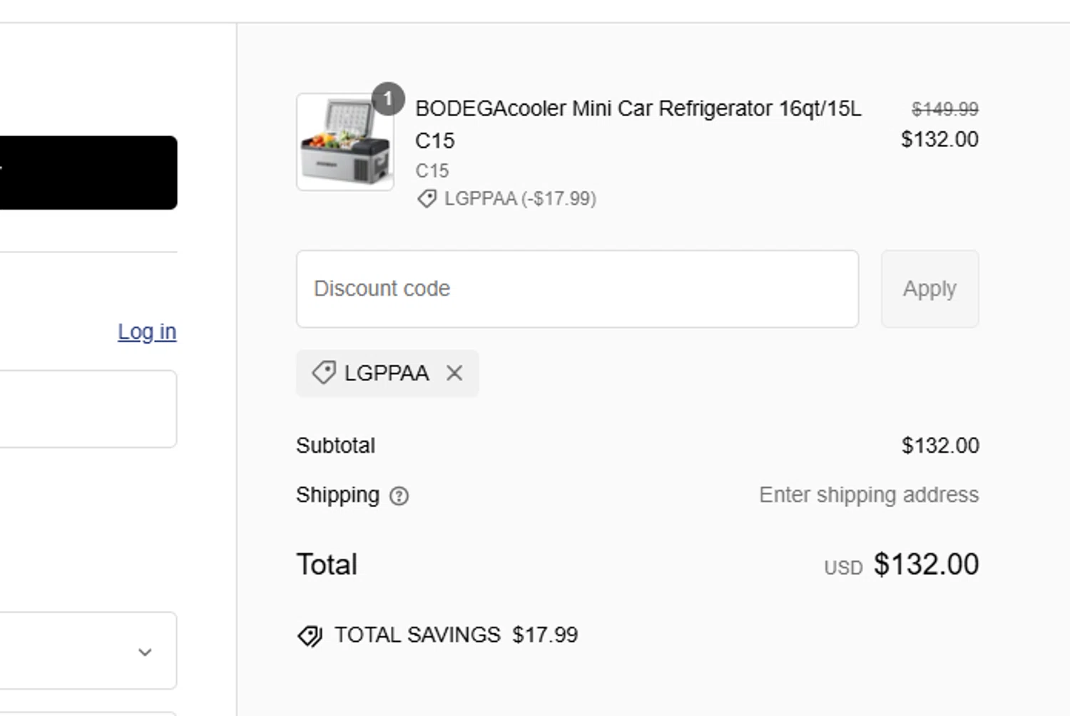 Bodega Cooler promo code screenshot showing code Lgppaa applied at Bodega Cooler checkout page. Uploaded by SimplyCodes community member ShieldTitan9442 on Mar 4, 2025