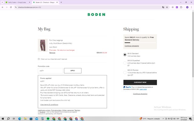 Boden checkout page showing Boden promo code box | Screenshot taken by SimplyCodes community member on Oct 6, 2024