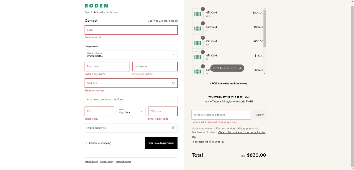 Boden promo code screenshot showing code T4Y8 applied at Boden checkout page. Uploaded by SimplyCodes community member BargainCurator5453 on Aug 7, 2025