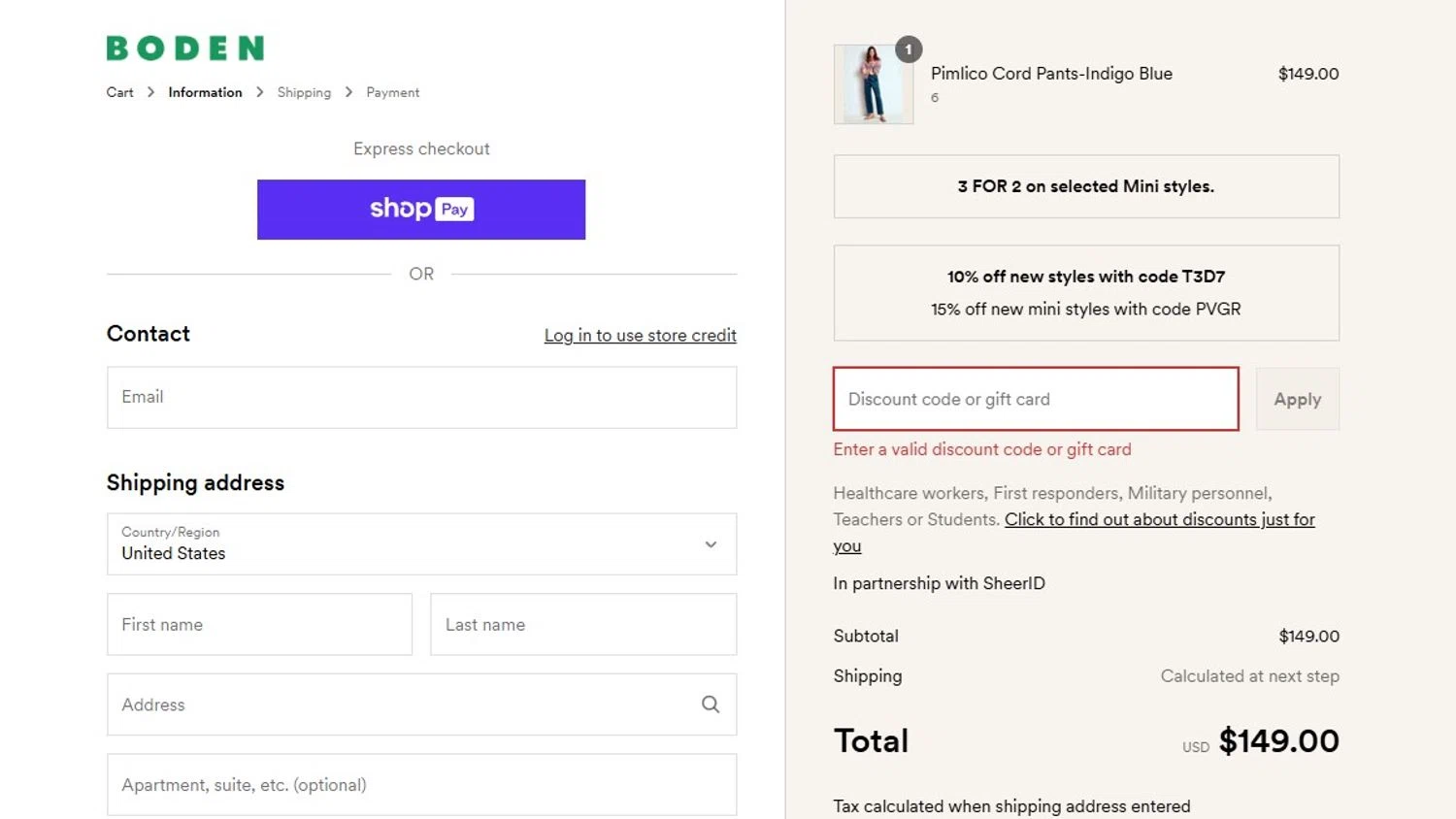 Boden promo code screenshot showing code T4Y8 applied at Boden checkout page. Uploaded by SimplyCodes community member TheQueenoftheRoyalty on Aug 7, 2025