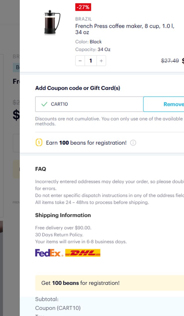 BODUM checkout page showing BODUM coupon code box | Screenshot taken by SimplyCodes community member on Jul 9, 2025