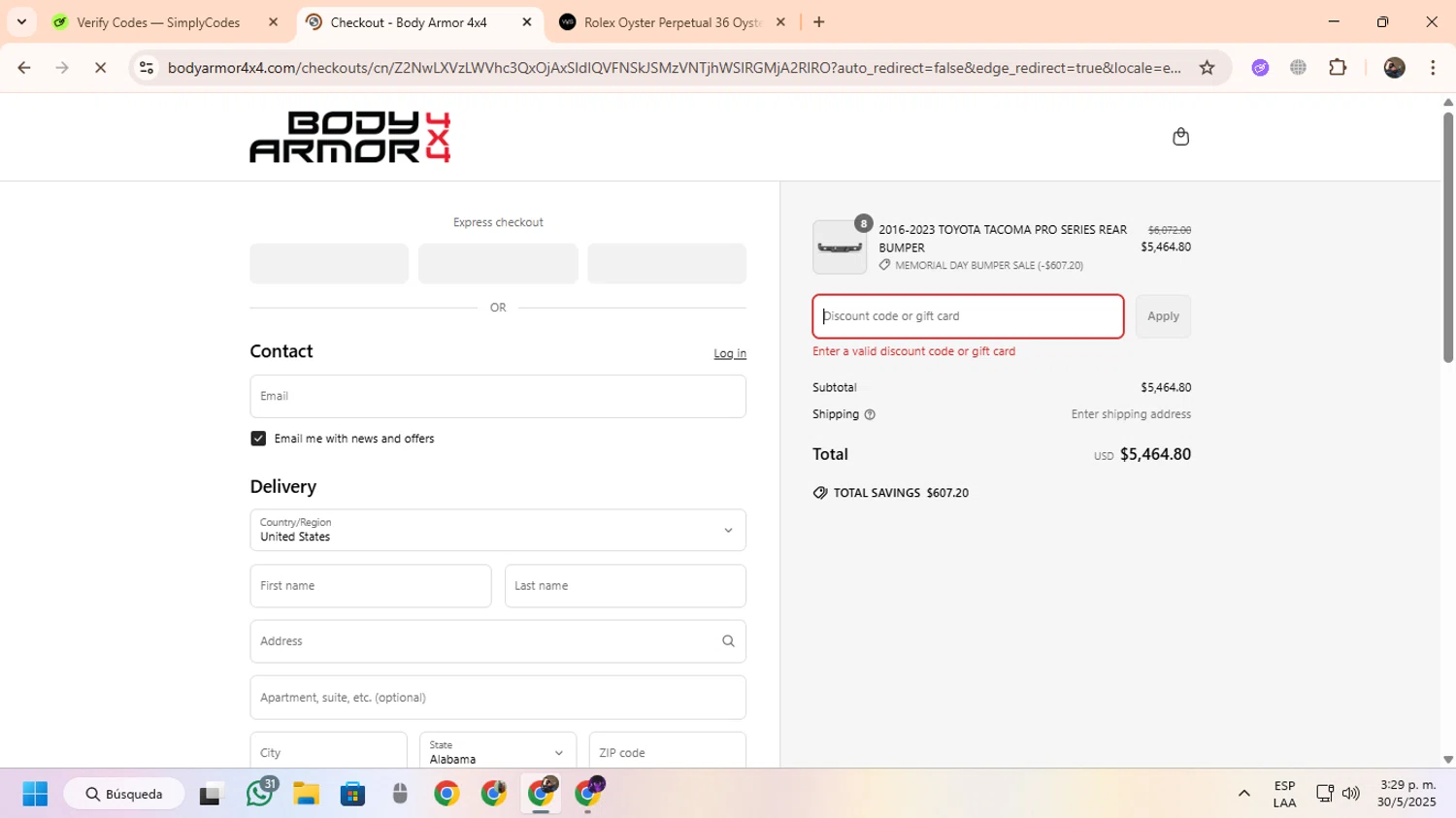 Body Armor 4x4 discount code screenshot showing code DOORS applied at Body Armor 4x4 checkout page. Uploaded by SimplyCodes community member CoinScout855 on May 30, 2025