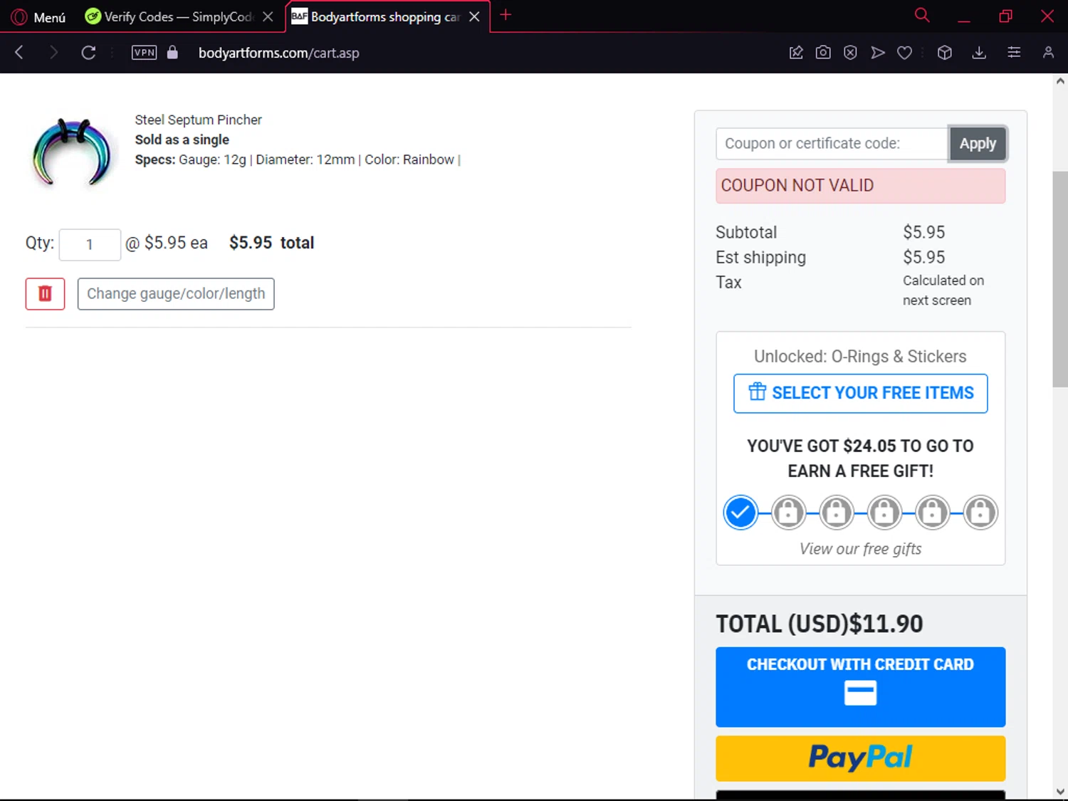 Bodyartforms coupon code screenshot showing code 24HOLIDAY applied at Bodyartforms checkout page. Uploaded by SimplyCodes community member CleverAdmiral2537 on Dec 28, 2024