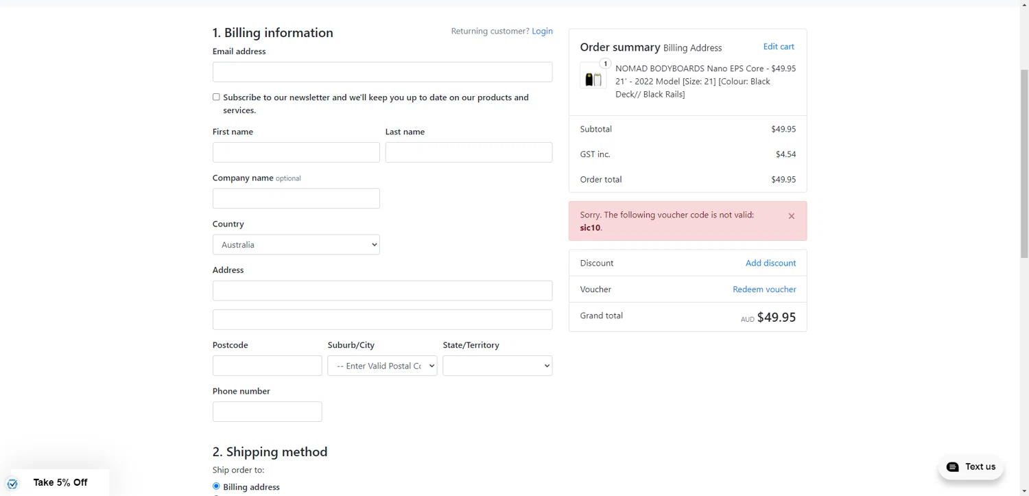 Bodyboard King discount code screenshot showing code sic10 applied at Bodyboard King checkout page. Uploaded by SimplyCodes community member DiscountWarden480 on Jul 21, 2025