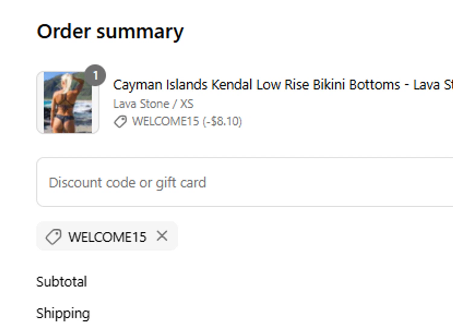 Body Glove discount code screenshot showing code WELCOME15 applied at Body Glove checkout page. Uploaded by SimplyCodes community member luisaballera on Apr 6, 2025