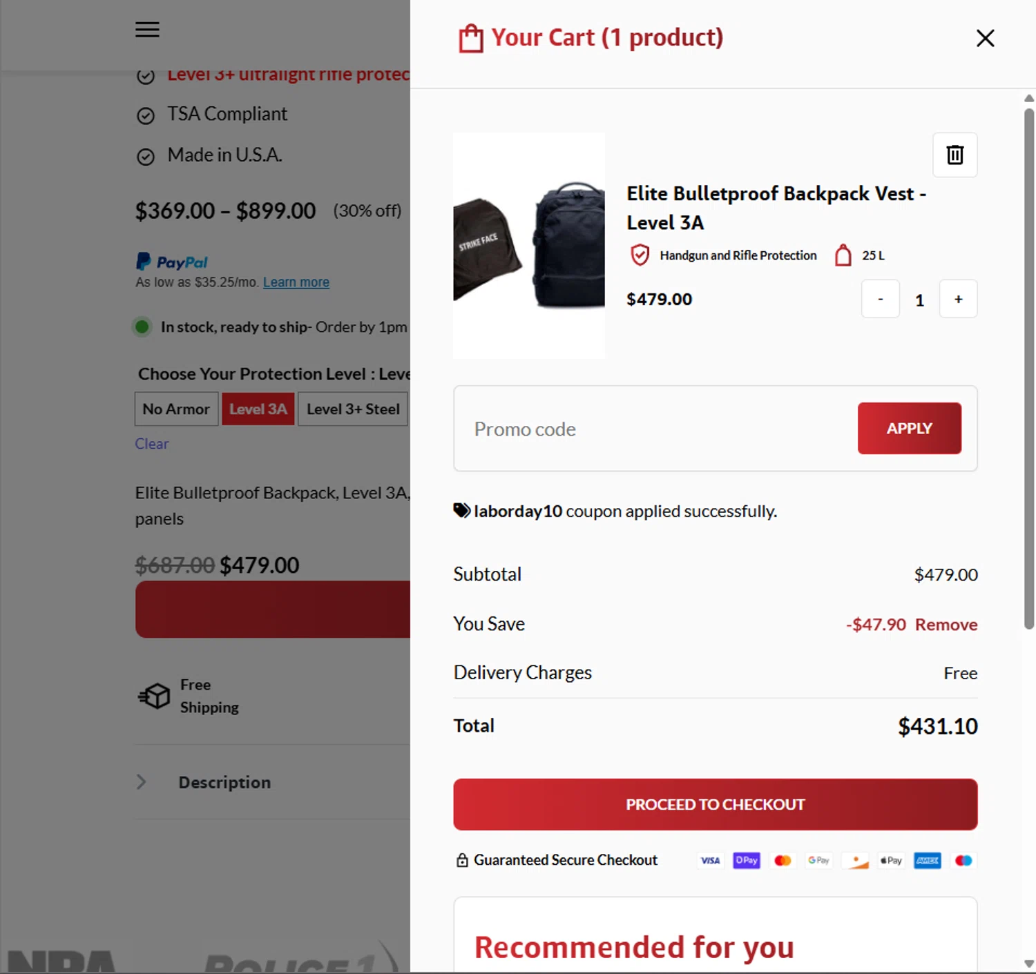 Bodyguard discount code screenshot showing code Laborday10 applied at Bodyguard checkout page. Uploaded by SimplyCodes community member PillarsofCreation on Aug 29, 2025