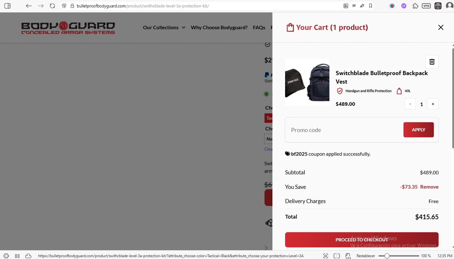 Bodyguard discount code screenshot showing code BF2025 applied at Bodyguard checkout page. Uploaded by SimplyCodes community member luissilva2 on Nov 20, 2025