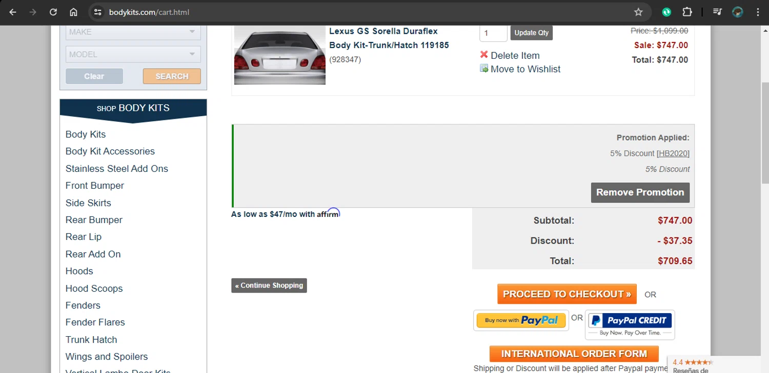 Body Kits checkout page showing Body Kits promo code box | Screenshot taken by SimplyCodes community member on Jun 11, 2024